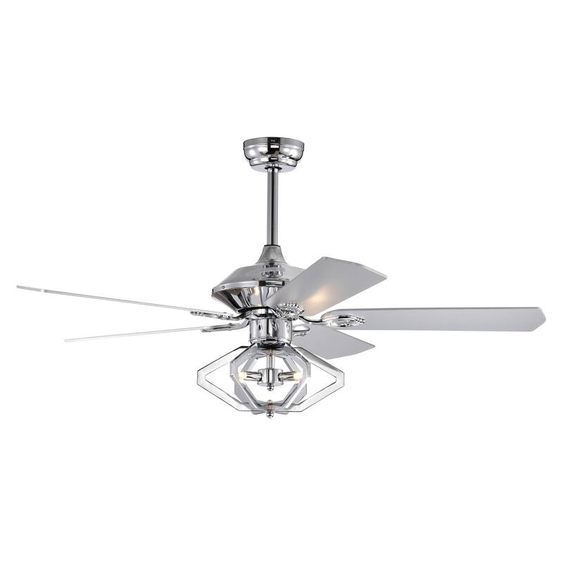 52" Dual Wood 5-Blade Crystal Ceiling Fan with Remote - Chrome
