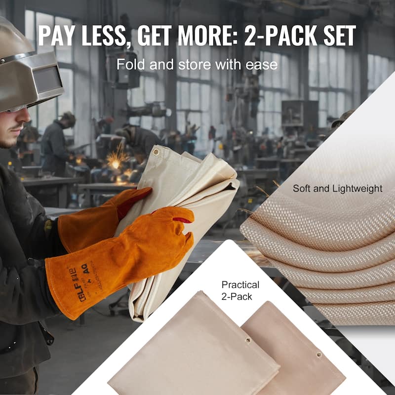 Welding Blanket 2 Pack, 6FT x 8FT Heat Treated Welding Blanket, Up To 998°F Heat Resistant Blanket Set - 6FT x 8FT