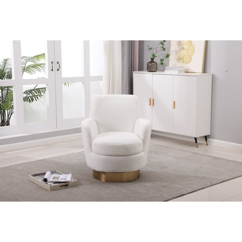 Ivory Faux Fur 29.3" Upholstered Swivel Barrel Chair