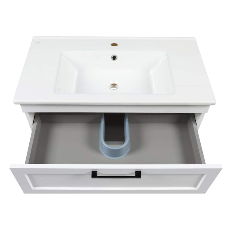 Modern Wall-Mounted Bathroom Vanity with Washbasin Palm Beach White High Gloss Non-Toxic MDF-26"-Omega 24"