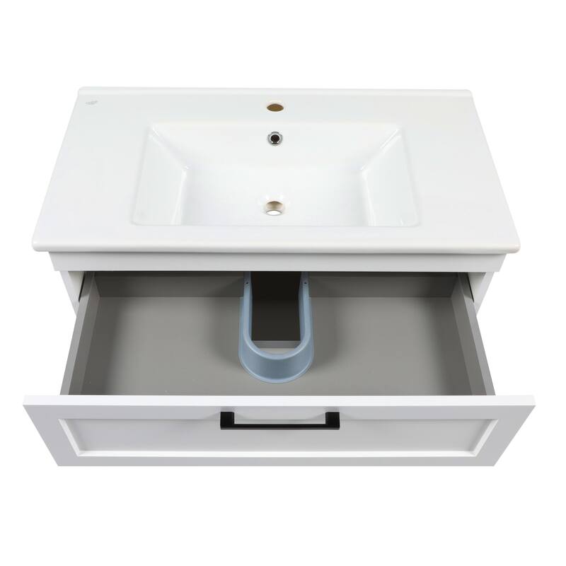 Modern Wall-Mounted Bathroom Vanity with Washbasin Palm Beach White High Gloss Non-Toxic MDF-26"-Omega R-line 40"