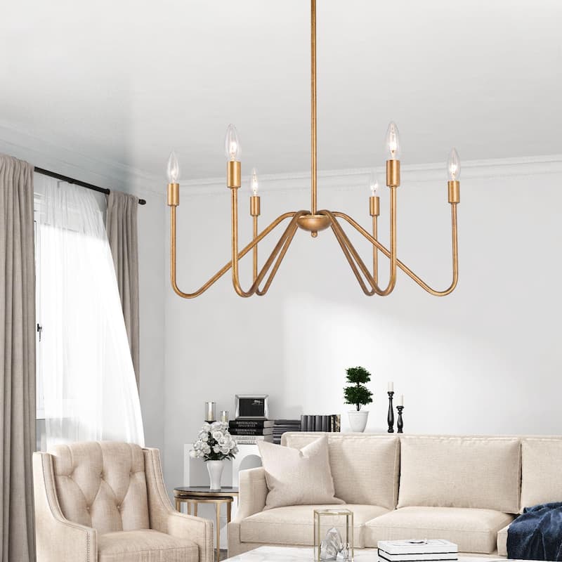 Industrial Rustic Curved Armed Metal Chandelier 6-light Wheel Lighting for Dining Room Kitchen Entryway