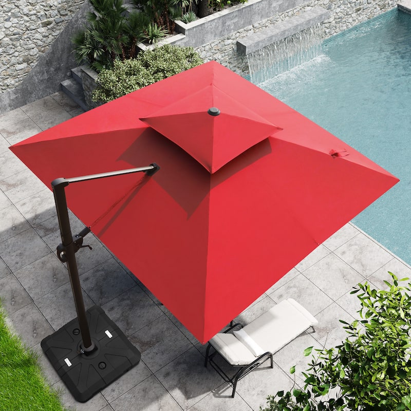 Outdoor 10FT Square Adjustable Offset Cantilever Patio Umbrella with Base