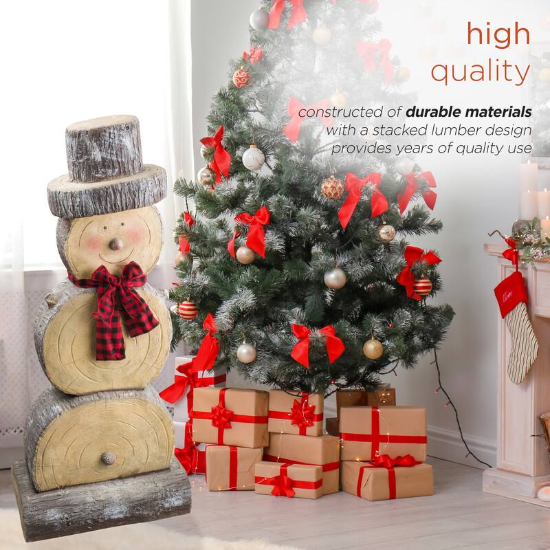 Alpine Corporation 46"H Indoor/Outdoor Christmas Snowman Statue Holiday Decoration with Wood Texture - Brown