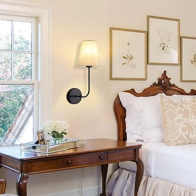 Vintage Wall Sconce Lights with Fabric Shade (Set of 2)