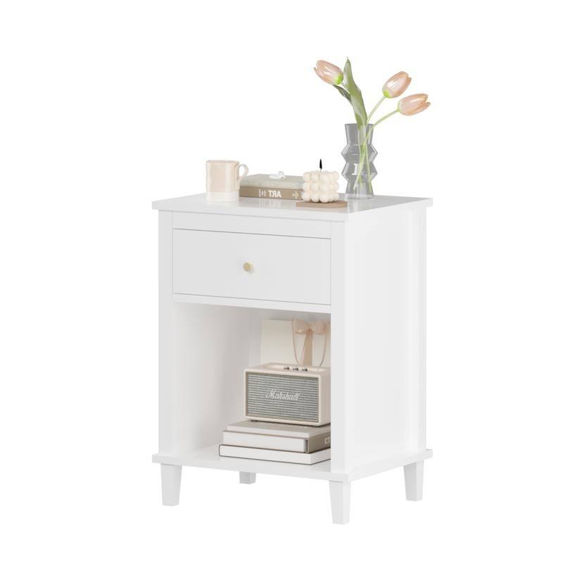 26.77''H Wooden Nightstand with One Drawer One Shelf for Kids