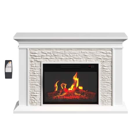 Electric Fireplace with Mantel - Freestanding Heater with Remote Control by Northwest (White)