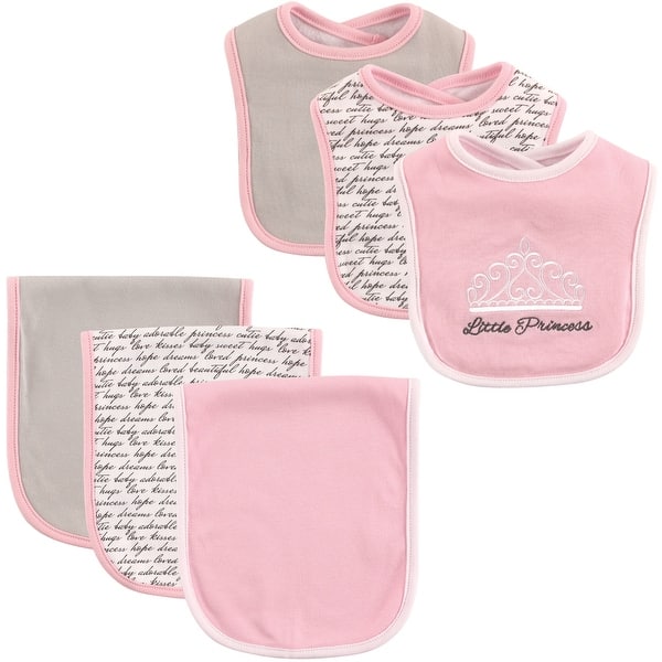 slide 1 of 1, Hudson Baby Infant Girl Cotton Bib and Burp Cloth Set 6pk, Princess, One Size - Princess - One Size One Size - Princess