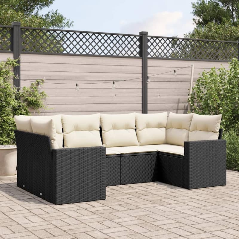 vidaXL Patio Sofa Set with Cushions Outdoor Furniture 6 Piece Poly Rattan - 24.4 x 24.4 x 27.2 (W x D x H)