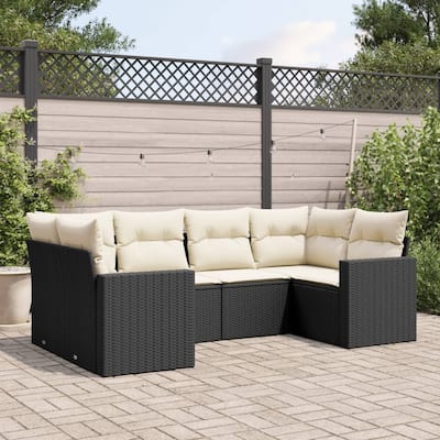 vidaXL Patio Sofa Set with Cushions Outdoor Furniture 6 Piece Poly Rattan - 24.4 x 24.4 x 27.2 (W x D x H)
