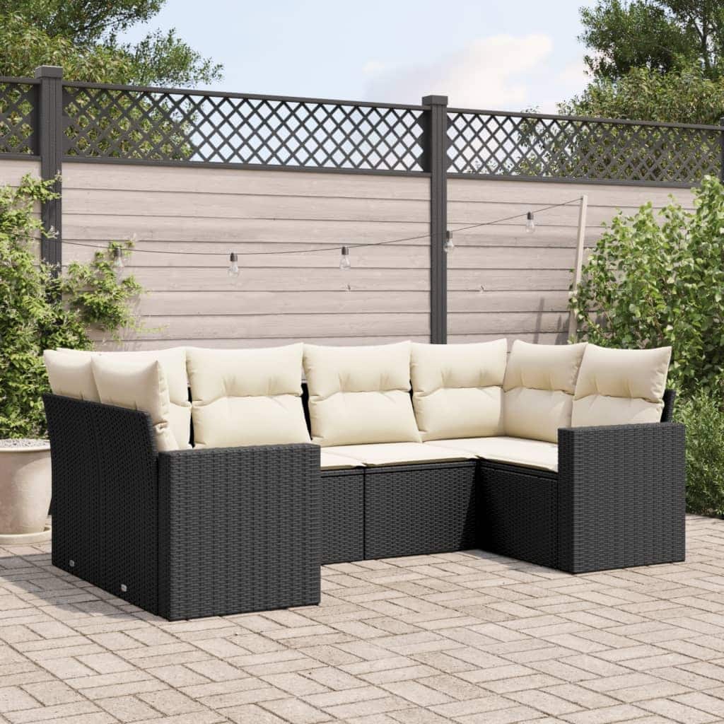 vidaXL Patio Sofa Set with Cushions Outdoor Furniture 6 Piece Poly Rattan - 24.4 x 24.4 x 27.2 (W x D x H)