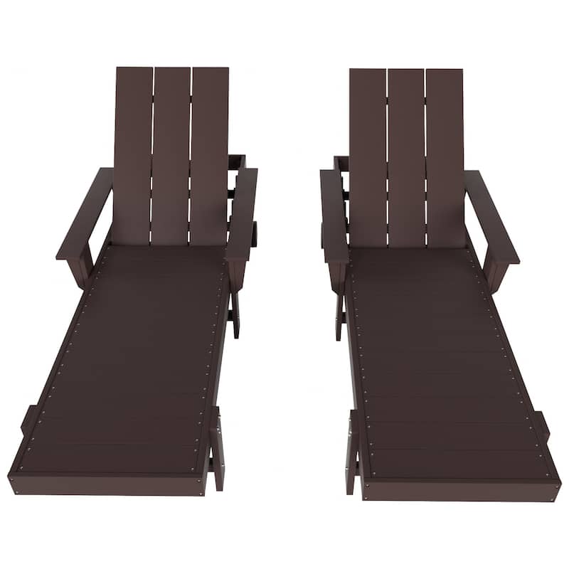 Polytrends Shoreside Modern Poly Reclining Eco-Friendly All Weather Chaise Lounge With Arms & Wheels (Set Of 2)