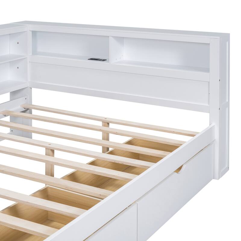 Wooden DayBed with Storage Shelf and USB Charging Ports