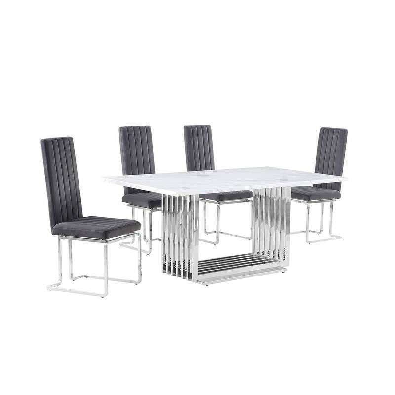 Best Quality Furniture D310/1-SC340-7 Dining Set with 68" White Marble Top