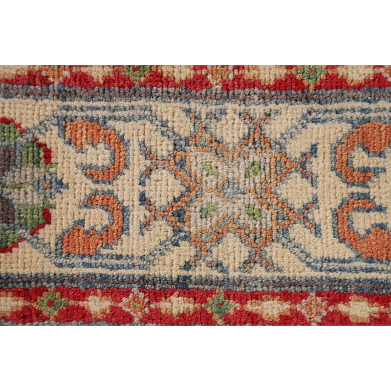 Geometric Grey Kazak Oriental Accent Rug Hand-Knotted Wool Carpet - 3'3"x 4'11"
