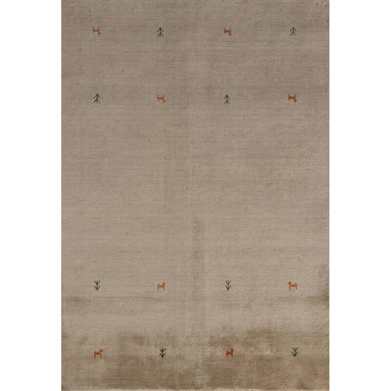 Beige Tribal Gabbeh Indian Rug Hand-Knotted Oriental Wool Carpet - 4'7" x 6'4"