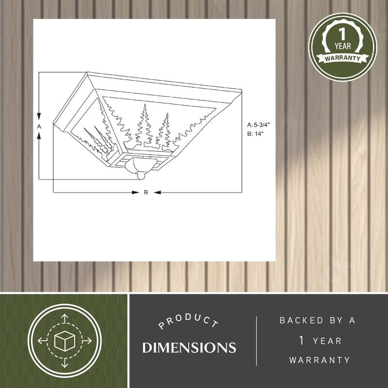 Yosemite Bronze Rustic Tree Square Indoor Outdoor Flush Mount Ceiling Light - 14-in W x 5.75-in H x 14-in D