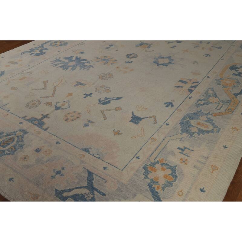 Hand Knotted Oriental 100% Wool Carpet Transitional All-Over Beige & Ivories Oushak Area Rug - 12' 8'' X 9' 6''