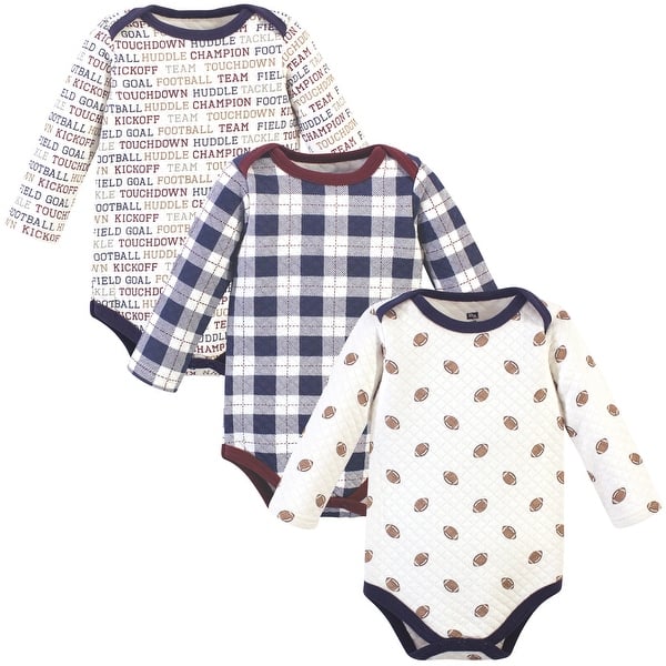 slide 1 of 1, Hudson Baby Infant Boy Quilted Long-Sleeve Cotton Bodysuits 3pk, Football 9-12 Months - Football