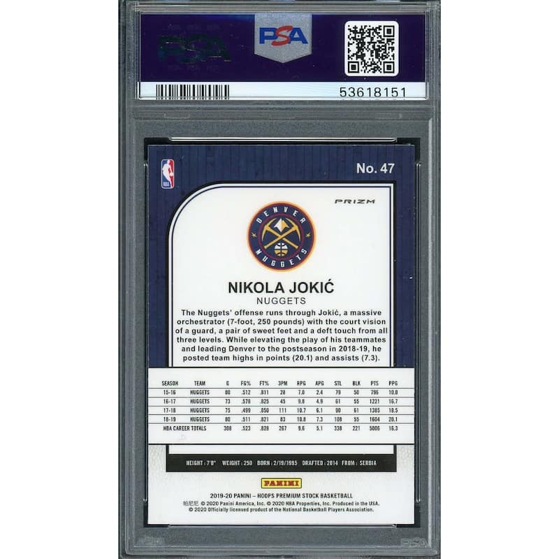 Nikola Jokic 2019 Panini Hoops Premium Stock Pulsar Card #47 PSA 10 - 8'6" x 11'6"