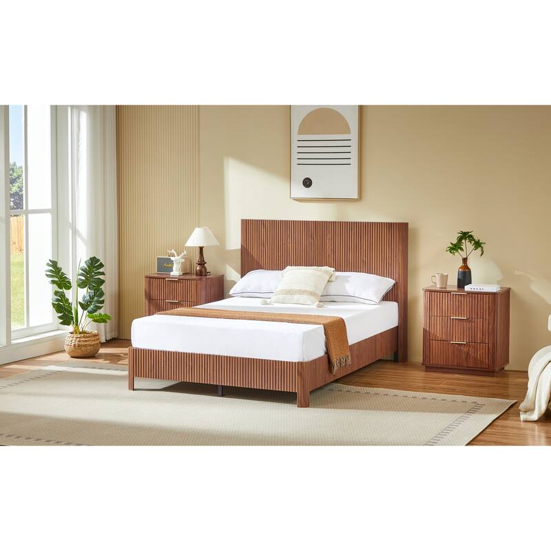 Full Size Wooden corrugated curved lines, No Box Spring Needed