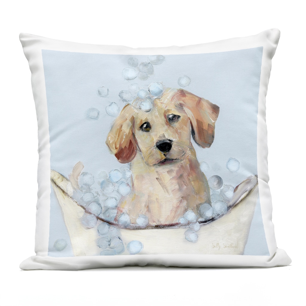 Stupell Bubble Bath Lab Puppy Printed Outdoor Throw Pillow Design by Sally Swatland