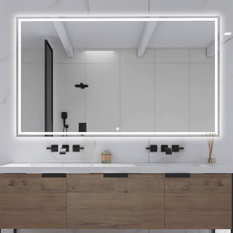 Rectangular Frameless Anti-Fog Multi-functional Wall-Mount LED Bathroom Vanity Mirror