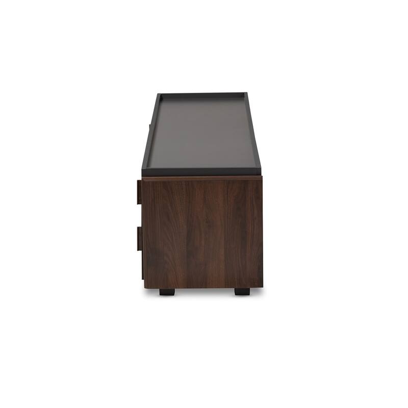 Rikke Modern and Contemporary Two-Tone Gray and Walnut Finished Wood 2-Drawer TV Stand - 17.1"H x 70.9"W x 15.7"D