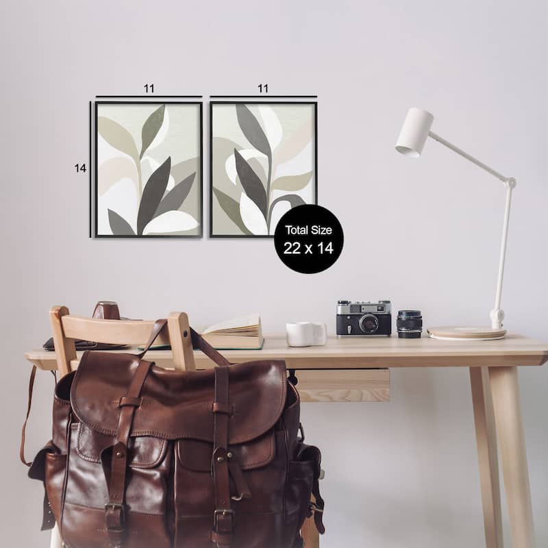 Stupell Neutral Leaf Shapes Framed Giclee Art Design By June Erica Vess (Set of 2)
