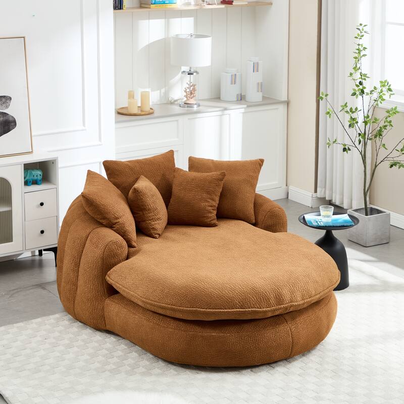 Oversized Chenille Single Sofa Chair / Oval Upholstered Bean Bag Sofa / Living Room Lazy Floor Sofa Chaise Lounges Cloud Couch