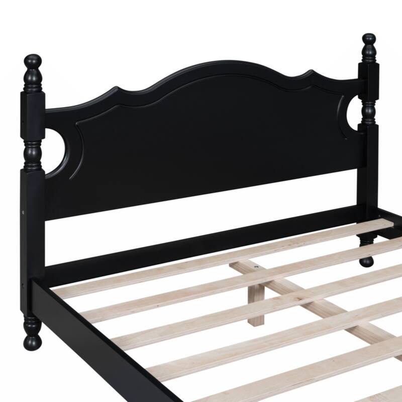Full Size Wood Platform Bed Frame,Retro Style Platform Bed with Wooden Slat Support