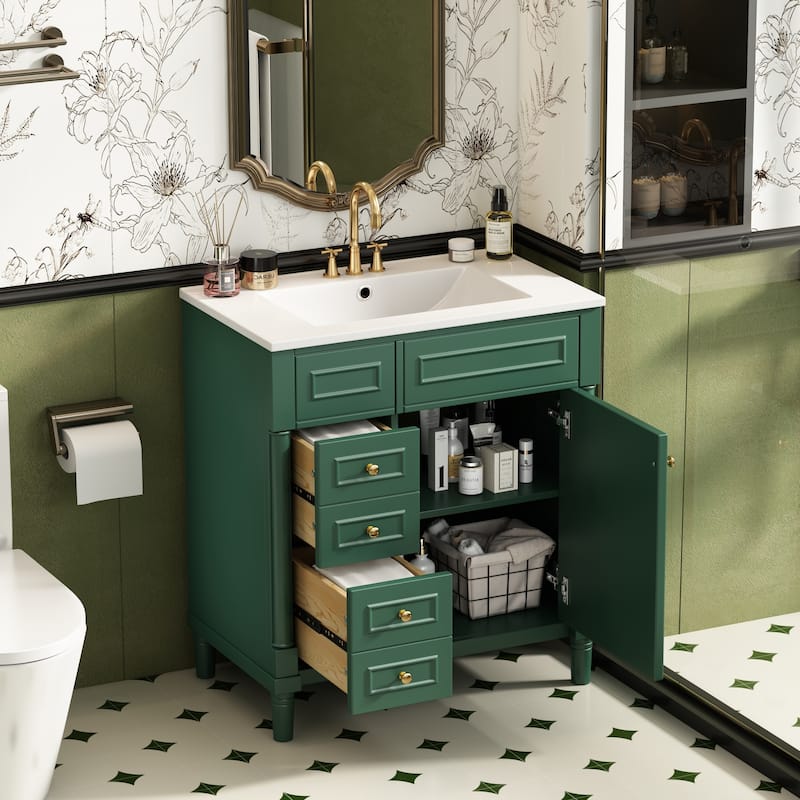 30" Bathroom Vanity with Sink, Freestanding Bathroom Storage Vanity Cabinet w/Soft-Closing Door, Bathroom Cabinet with 2 Drawers