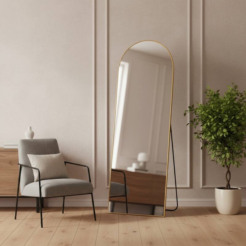 HomeRoots 69" Gold Arch Freestanding Framed Full Length Mirror - 24.00 in. x 69.00 in. x 0.59 in. - 24.00 in. x 69.00 in.  x 0.59 in.
