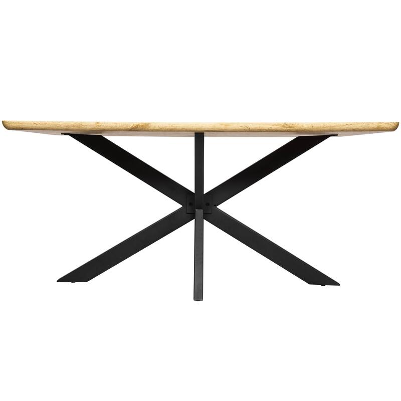 5-Piece Dining Set 63-Inch Rectangular Natural Wood Dining Table and 4 Leather Side Chairs in Iron