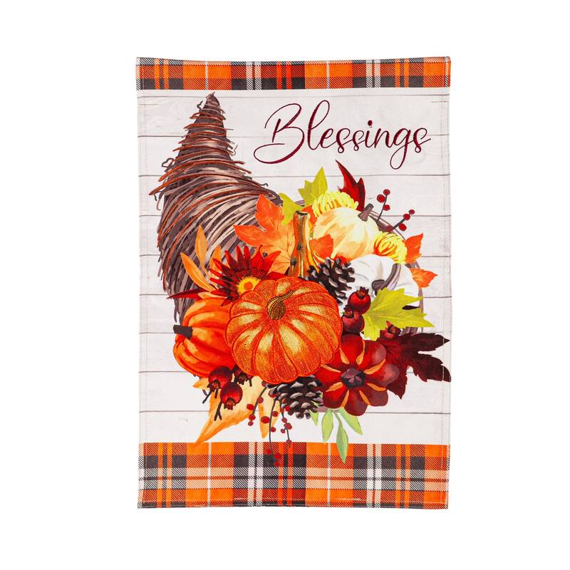 12.5 in. x 18 in. Cornucopia Blessings Garden Linen Flag