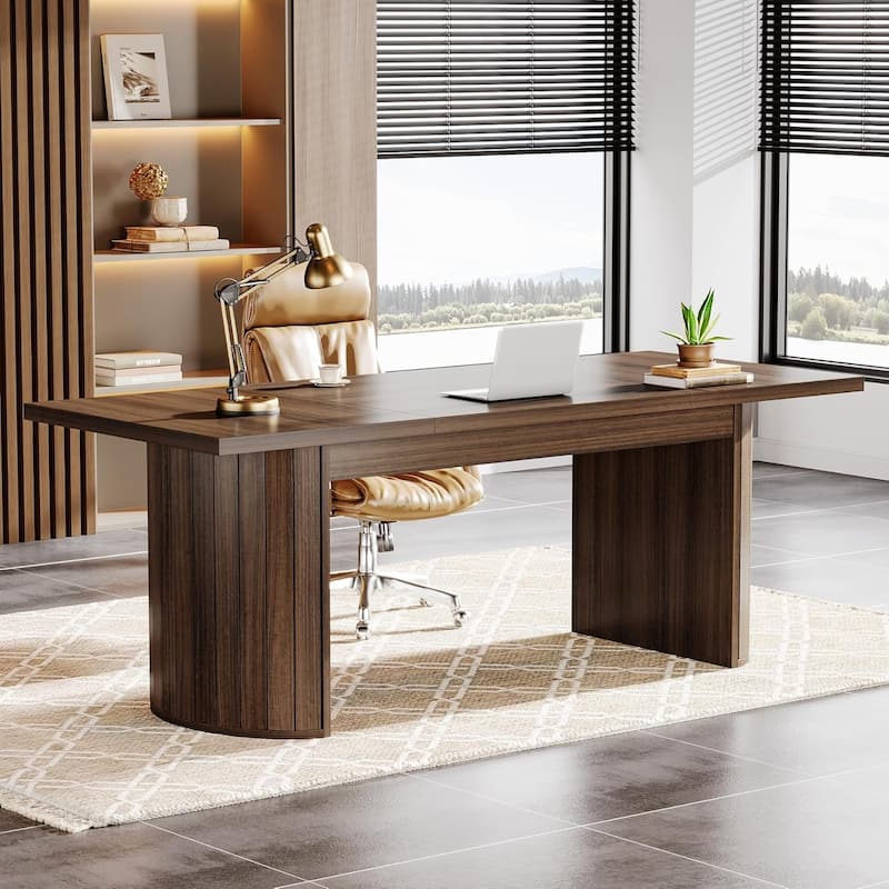 Brown Wood 78.7 Inches Long Computer Desk Large Executive Desk - Brown