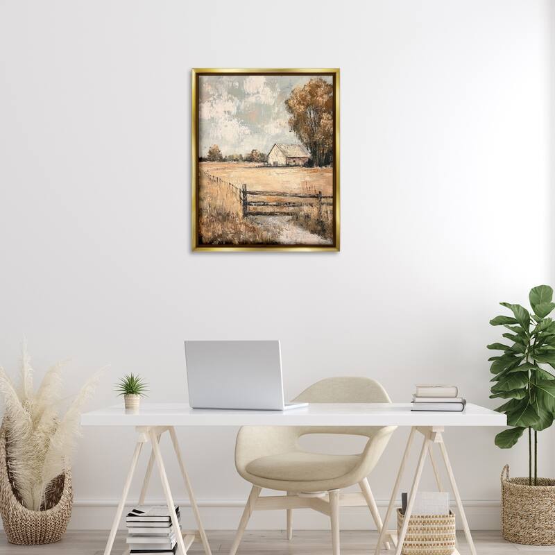 Stupell Fenced In Farm View Framed Floater Canvas Wall Art Design By Petal Prints Design