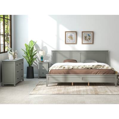 3 Piece Bedroom Set, King Size Solid Wood Sleigh bed with Headboard, 2 Modern Nightstand and 7-Drawer Solid Wood Dresser