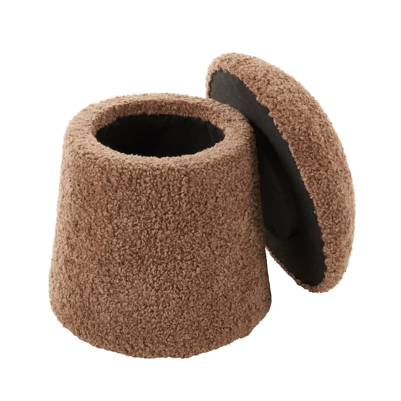 Mushroom Storage Ottoman – Sherpa Footrest with Hidden Storage, Decorative Accent Stool for Living Room or Bedroom
