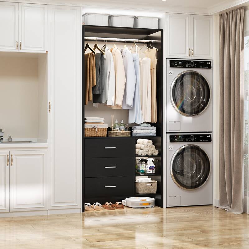 Cimly 30'' W Freestanding Closet Sytem with Hanging Rod, Closet Organizer with Drawers and Shelves