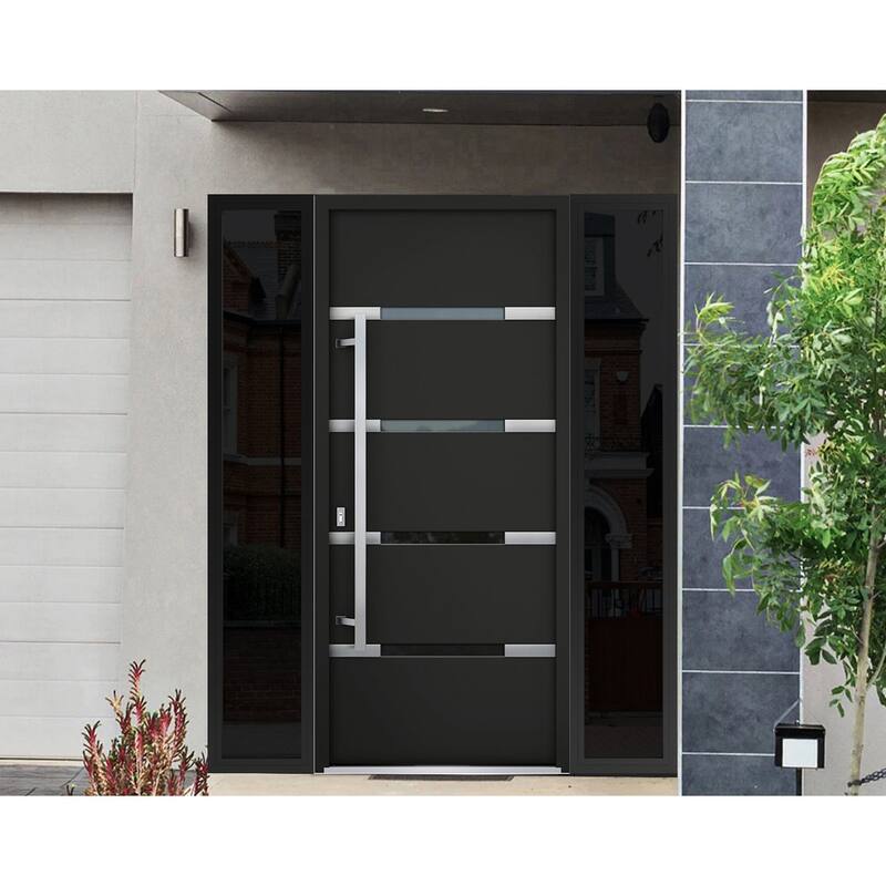 Front Prehung Steel Door 1105 Black Enamel Stainless Inserts W36xH80 Lh I