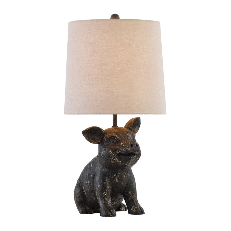 18"H Black Resin Pig Table Lamp With Shade - 9.5" x 9.5" x 18"