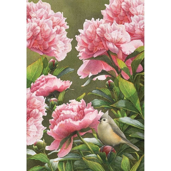 Pink Peonies and Green Songbird Spring Theme Garden Flag 30" x 44" - N/A