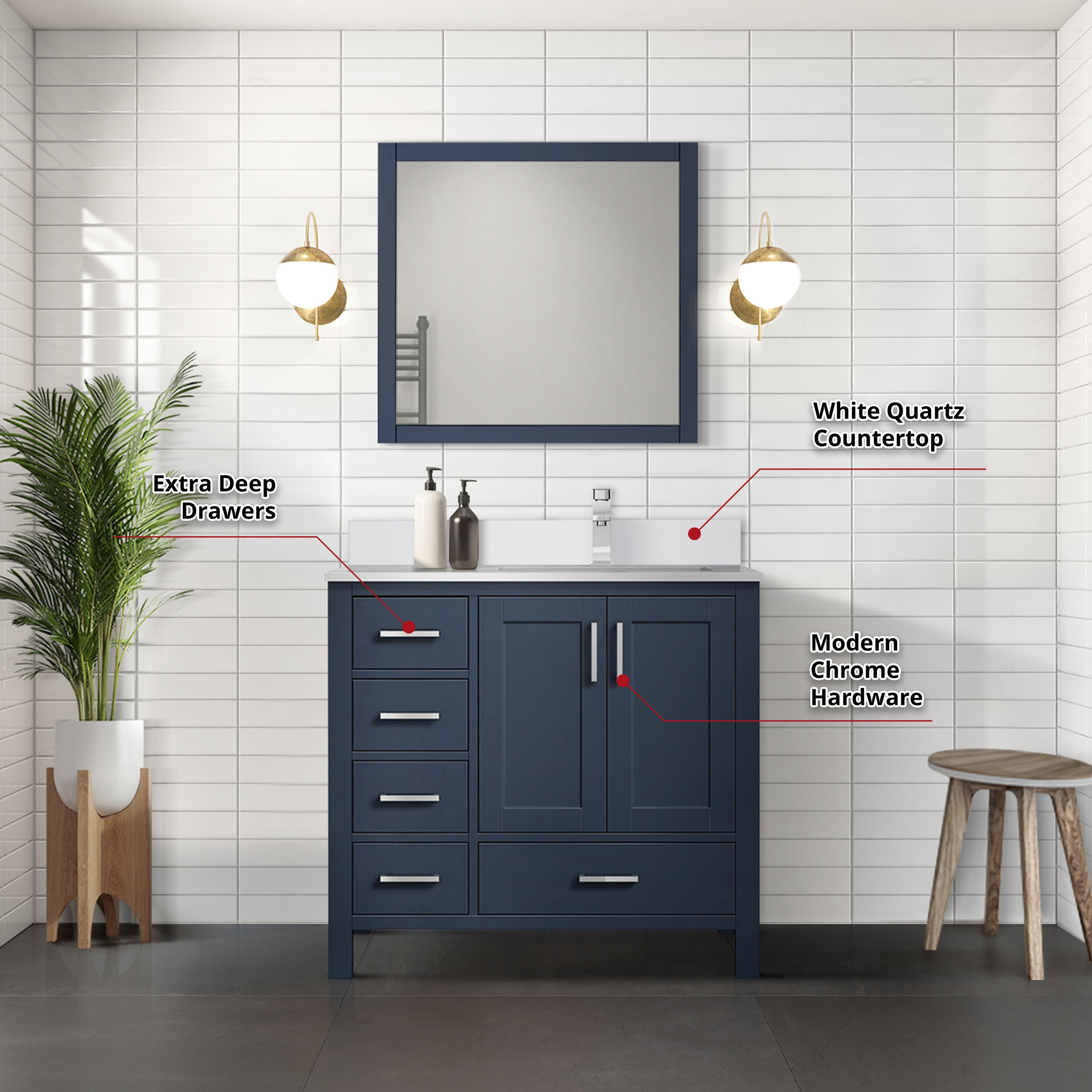 Jacques 36 in. W x 22 in. D Right Offset Navy Blue Bath Vanity and