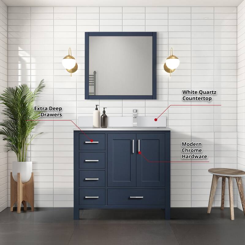 Jacques 36 in. W x 22 in. D Right Offset Navy Blue Bath Vanity and White Quartz Top