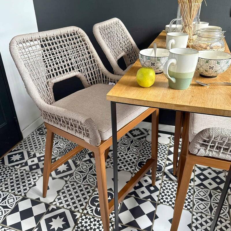 PURPLE LEAF Modern Counter Bar Stools Set of 4 Rattan Chairs with Back and Cushion Kitchen Barstools