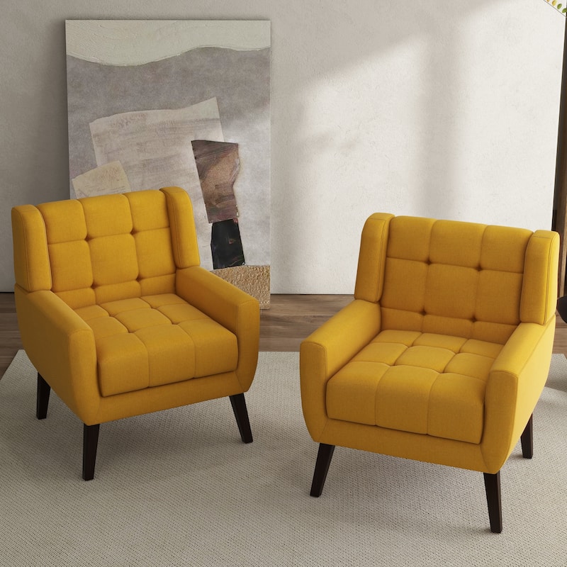 Tufted Wingback Accent Chairs Linen/Faux Leather/Velvet Armchairs Set of 2