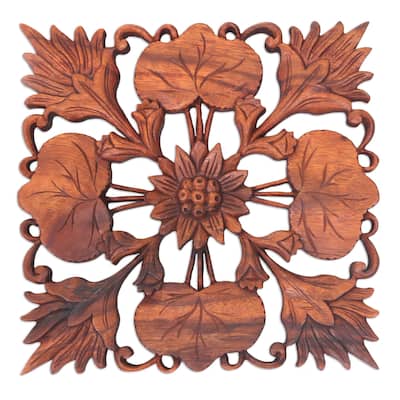 Novica Handmade Lotus Garden Wood Wall Panel