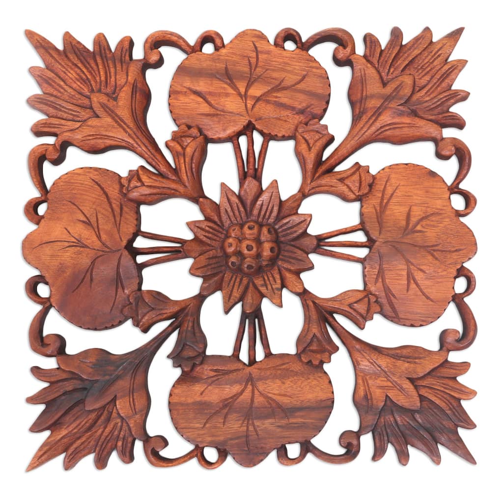 Novica Handmade Lotus Garden Wood Wall Panel