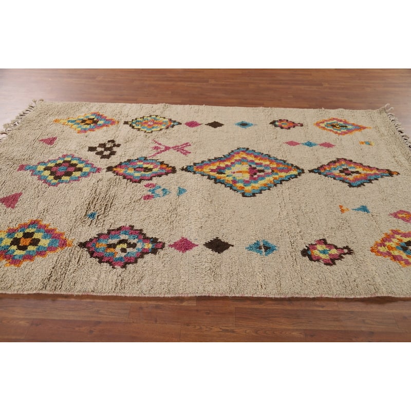 Geometric Plush Moroccan Area Rug Handmade Wool Carpet - 5'8" x 8'6"